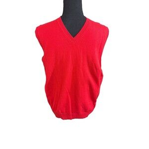 Lands’ End Men’s Red Sweater Vest Size Medium | V-Neck | Classic Fit | Holiday